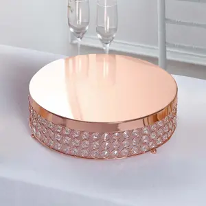 Metal Cake Stand Pedestal Crystal Beaded Design Rose Gold - Cupcake Display and Dessert Riser 14"