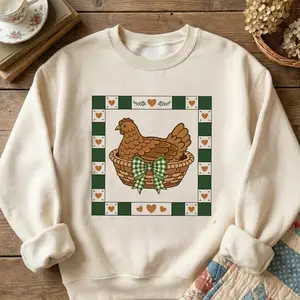 Vintage Hen In Nest Sweatshirt, Cottagecore Folk Art Chicken T-Shirt