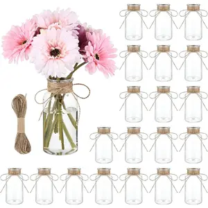 20 Pcs Plastic Bud Vases Bulk with Twines Rope, 5.5" Small Flower Vase for Table Centerpieces, Clear Mini Bottle Vase for Flower, Home Office Wedding Table Decorations