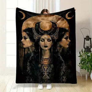 Hecate Triple Goddess Print Flannel Throw Blanket - Contemporary Reversible All-Season Polyester Throw for Office Nap, Home, Gift - Cartoon Themed Non-Woven Fabric