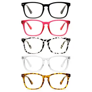 5 Pack Blue Light Blocking Reading Glasses Large Frame Spring Hinge Fashion Print for Women Men Comfortable Lightweight Eyeglasses