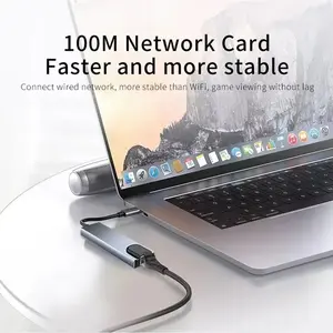 8 In 1 USB C Hub 4K HDTV RJ45 Ethernet Adapter PD Fast Charge SD/TF Card Reader for Laptop