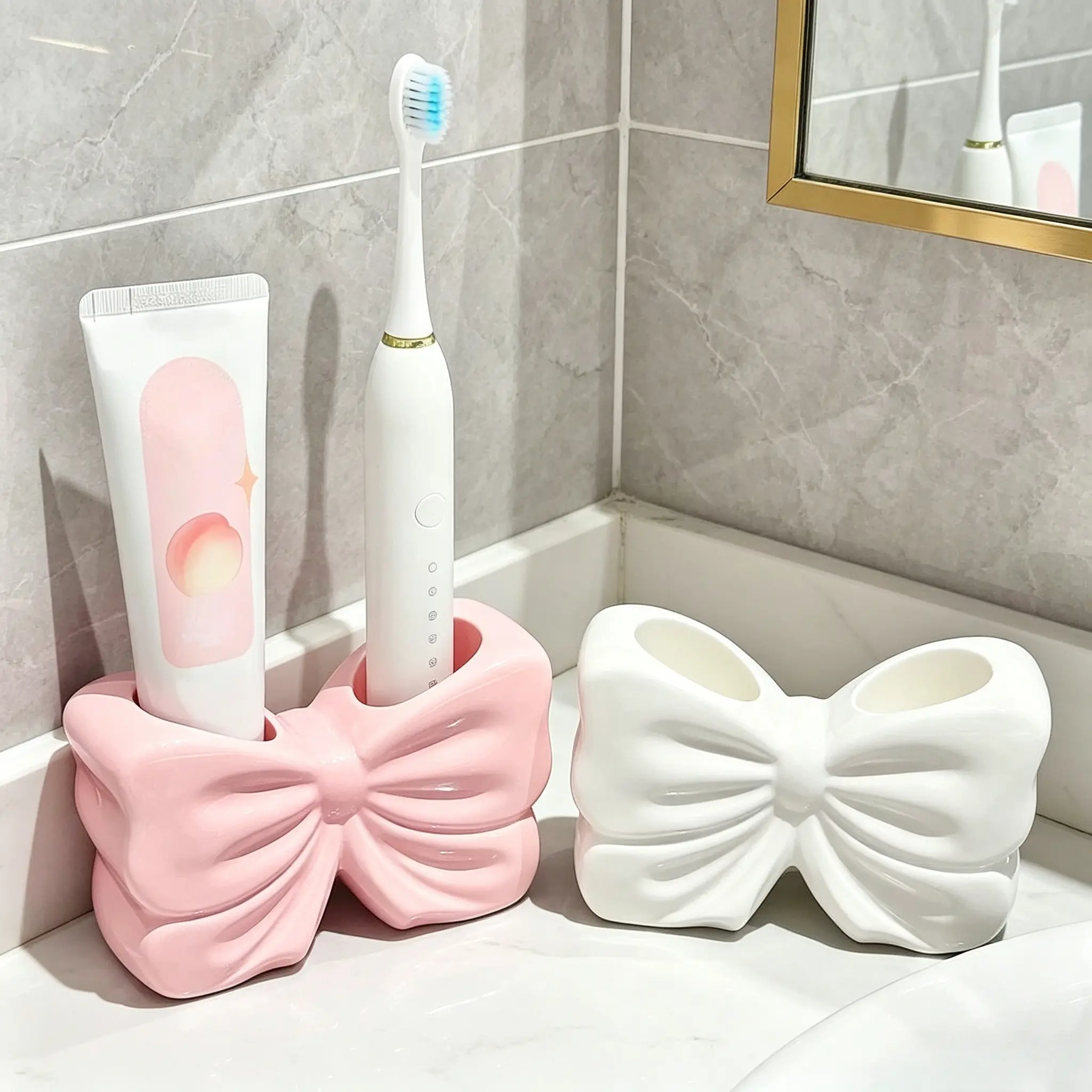 Cute Bowknot PLA Toothbrush Holder, 3D-Printed Single Bathroom Storage Rack, Durable & Lightweight Accessory for Home, Hotel, Salon and Dormitory