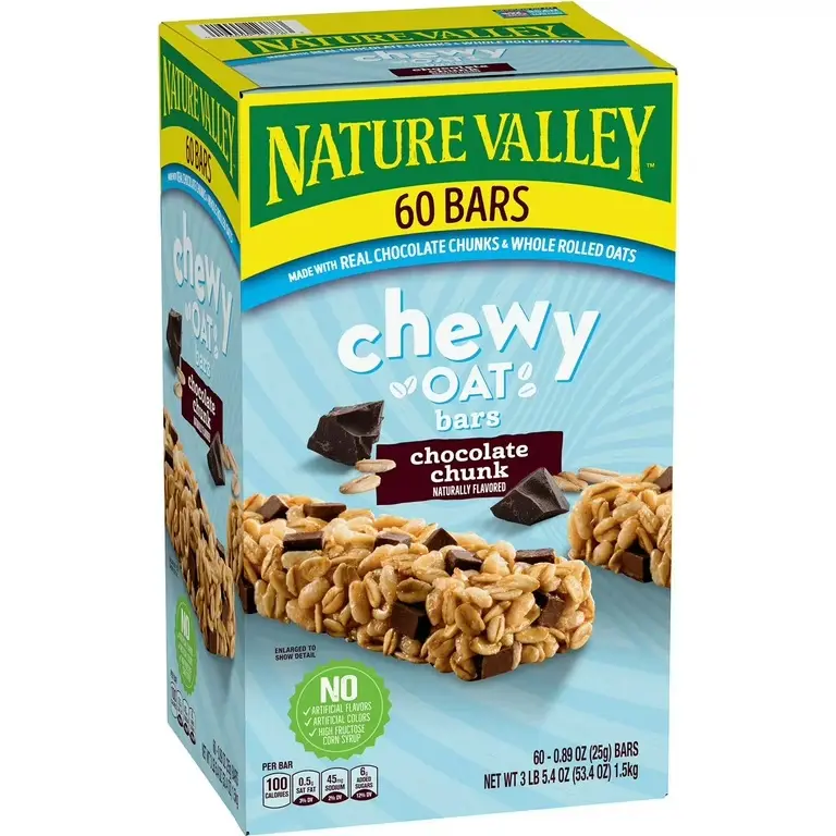 Nature Valley Chewy Oat Bars with Chocolate Chunk - 60 Bars, Real Chocolate Chunks & Whole Rolled Oats, Naturally Flavored, 3.54 oz Box
