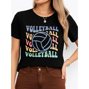 Volleyball Graphic Tee Black Sporty Casual Wear Personalized Unisex Women's Top Summer Comfortable Breathable Short Sleeve T-Shirt Suitable For All Outfits Made In Usa