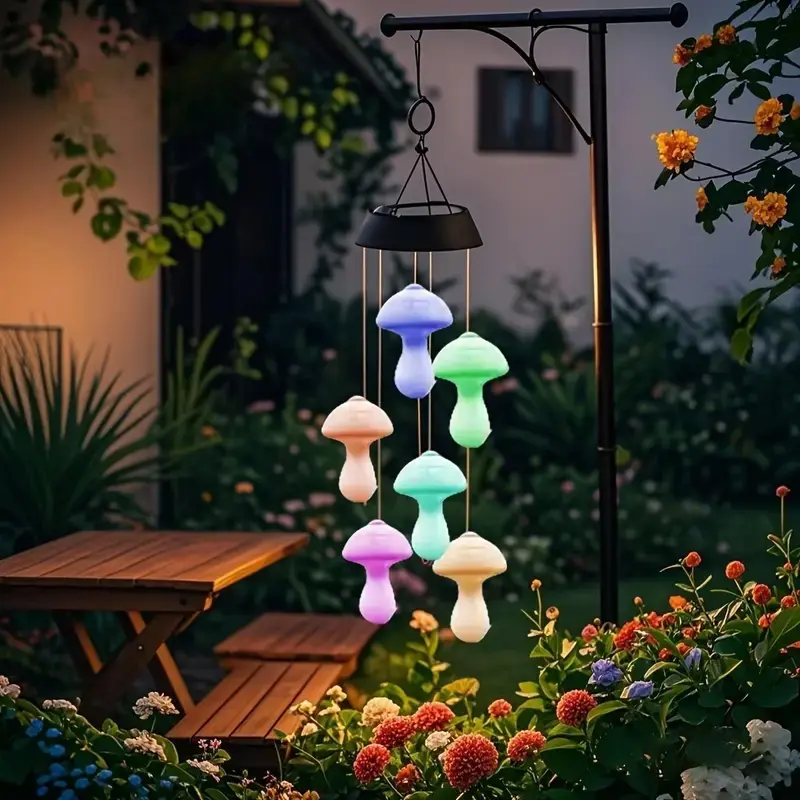 Solar RGB Mushroom Wind Chime Light, Solar Illuminated, Solar Garden Decoration, Perfect for Birthday, Mother's Day, Party, Ramadan, Wedding, Holiday, Solar Wind Chimes, Outdoor Wind Chimes, Solar Powered Lights