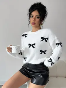 New Elegant Women's Knit Top, Butterfly Pattern, Long Sleeve, Slim Fit, Casual Wear, All Seasons, Colorblock Design, Essential Daily Apparel