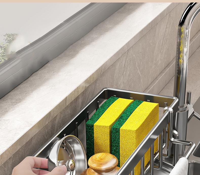 Kitchen sink draining rack, automatic drainage plastic storage rack, sink shelf, sponge and soap rack, towel rack