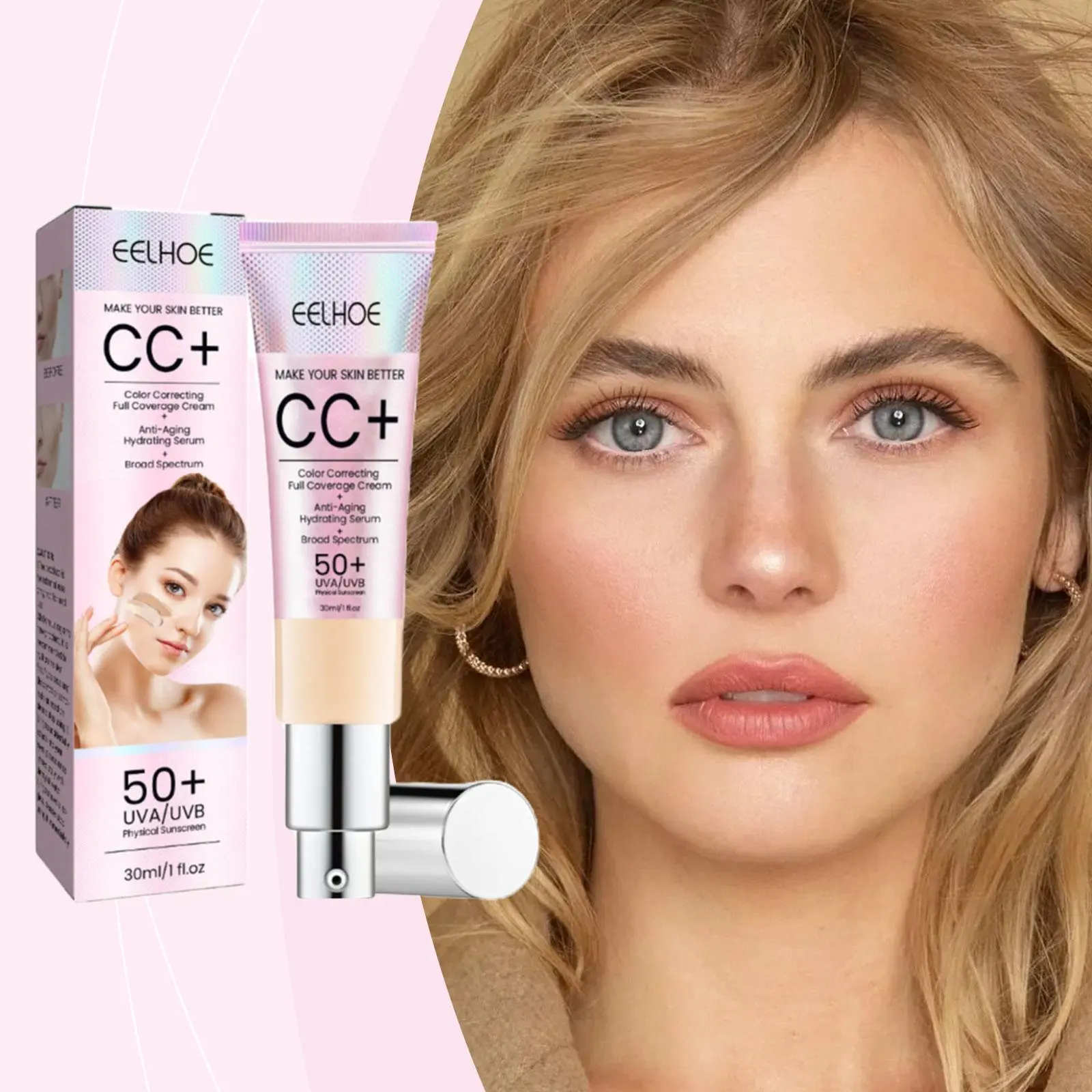 ​EELHOE CC Cream Foundation Spf 50 Full Coverage Blemish Cover Matte Finish Brightening Face Concealer Color Correcting Cream