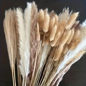 100/200/300/400pcs Pampas Grass Bundle - Dried Rattan Reeds For Boho Home Decor, Wedding Centerpieces, Christmas Party Supplies