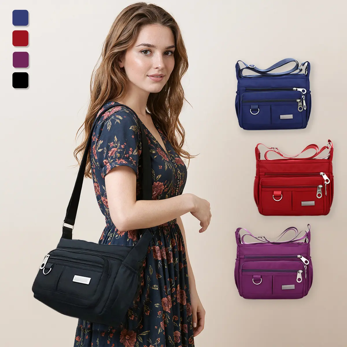 Women's Oxford Crossbody Bag Zip Closure Multi-Pockets Shoulder Bags Versatile Medium Bag for Thanksgiving Gifts