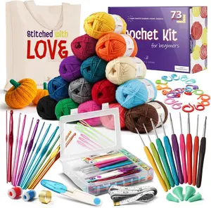 Crochet Kit for Beginners Adults and Kids, 73 Piece Knitting & Crochet Supplies Includes 1500 Yards Assorted Yarn, 21 Ergonomic Hooks, Plus Many Accessories