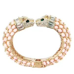 Pink Double Head Panther Cuff Bracelet