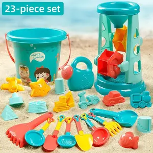Children's foldable beach toy, equipped with 1 silicone foldable sand bucket and 12 shovels and mesh bags, a must-have beach toy for children, a sandbox toy for boys and girls aged 3-5 and 4-8