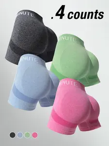 Women's High Waist Seamless Peach Butt Fitness Fashion Letter Shorts, Slim-Fitting Yoga Shorts, Sporty Style, Athletic Wear Shorts, Gym Exercise Activewear, All Seasons