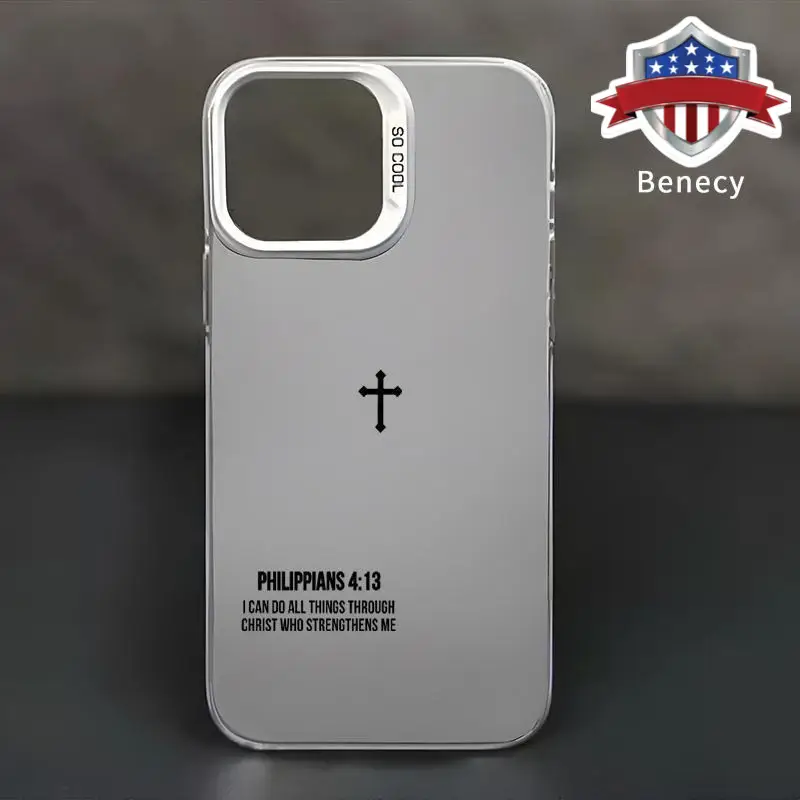 Phone case for iPhone 17 16 Pro Max 15 Plus 14 13 12 11 XR XS Air Christ Bible Verse Philippians 4:13 Pattern Matte Military-Grade Drop Protection Sil