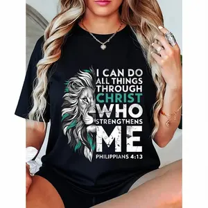 100% Cotton I Can Do All Things Through Christ Men Women T-Shirt Christian Faith Lion Philippians 413 Bible Verse Tops Breathable Fabric tee Fashion Clothes