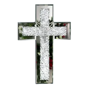 Mirrored Cross Wall Decor - Crushed Diamond-Embedded Glass Mirror (Silver wall mounted) Decoration Hanging