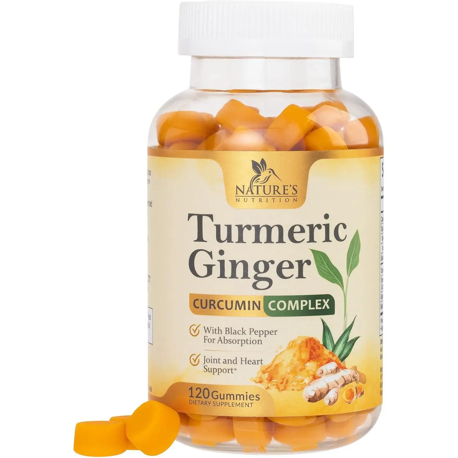 Turmeric Curcumin & Ginger Gummies with 95% Curcuminoids | High Absorption Joint Support Supplement with Black Pepper Extract for Mobility, Inflammation Response & Immunity | Vegan & Non-GMO Herbal Chewables | Tasty Peach Flavor | 120 Gummies
