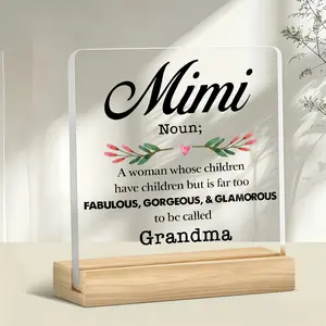 Best Mimi Gift, Mimi Definition Acrylic Desk Plaque Sign with Wood Stand, Floral Print Tabletop Decor Keepsake Present for Home Office