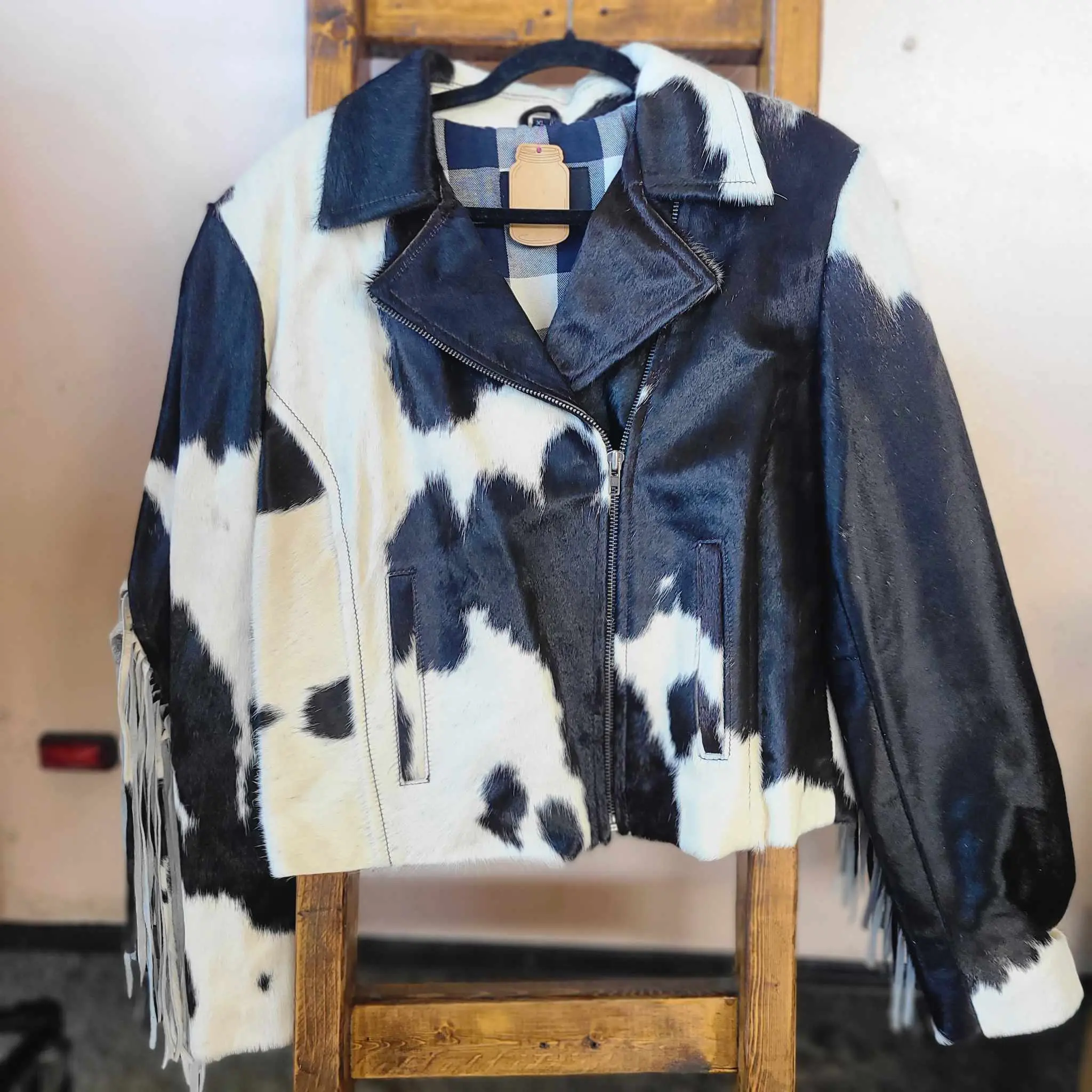 Fringe Cowhide Jacket - XLarge / Black & White Womenswear Coats