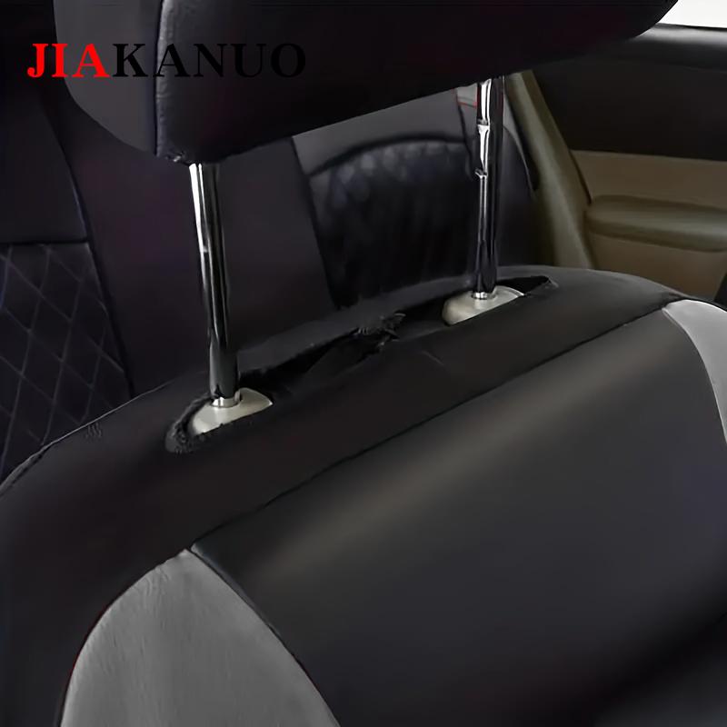 JIAKANUO Universal Car Seat Covers Set PU Leather for Two seats in the front row Full Protection Waterproof Anti-Scratch Fit Most Cars SUVs Vans Trucks Automotive Seat Protectors Airbag Compatible Car Interior Accessories（black gray）
