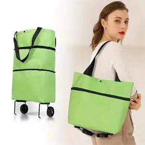 2 in 1 Foldable with Wheel, Portable Storage Bag with Handle, Multifunctional Storage Bag for Home Outdoor Picnic Travel, Grocery Bag Carrier