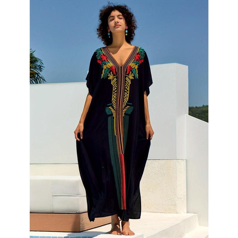 Moroccan Kaftan Dresses For Women Plus Size Caftans Loungewear Embroidered Beach Kaftan Cover Up Mumu House Dress