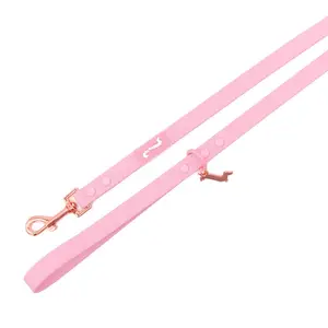 Ween Pink Waterproof Easy-Clean Leash with Rose Gold Keyring & Doxie Charm - Adjustable Length 60" x 1" PVC Material for Pet Walks