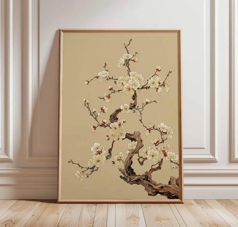 Japanese Blossom Wall Art, Cherry Blossom Print, Minimalist Tree Poster