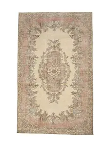 813 - Hand-Knotted Medallion Floral Vintage Turkish Wool Area Rug With Kerman Persian Design