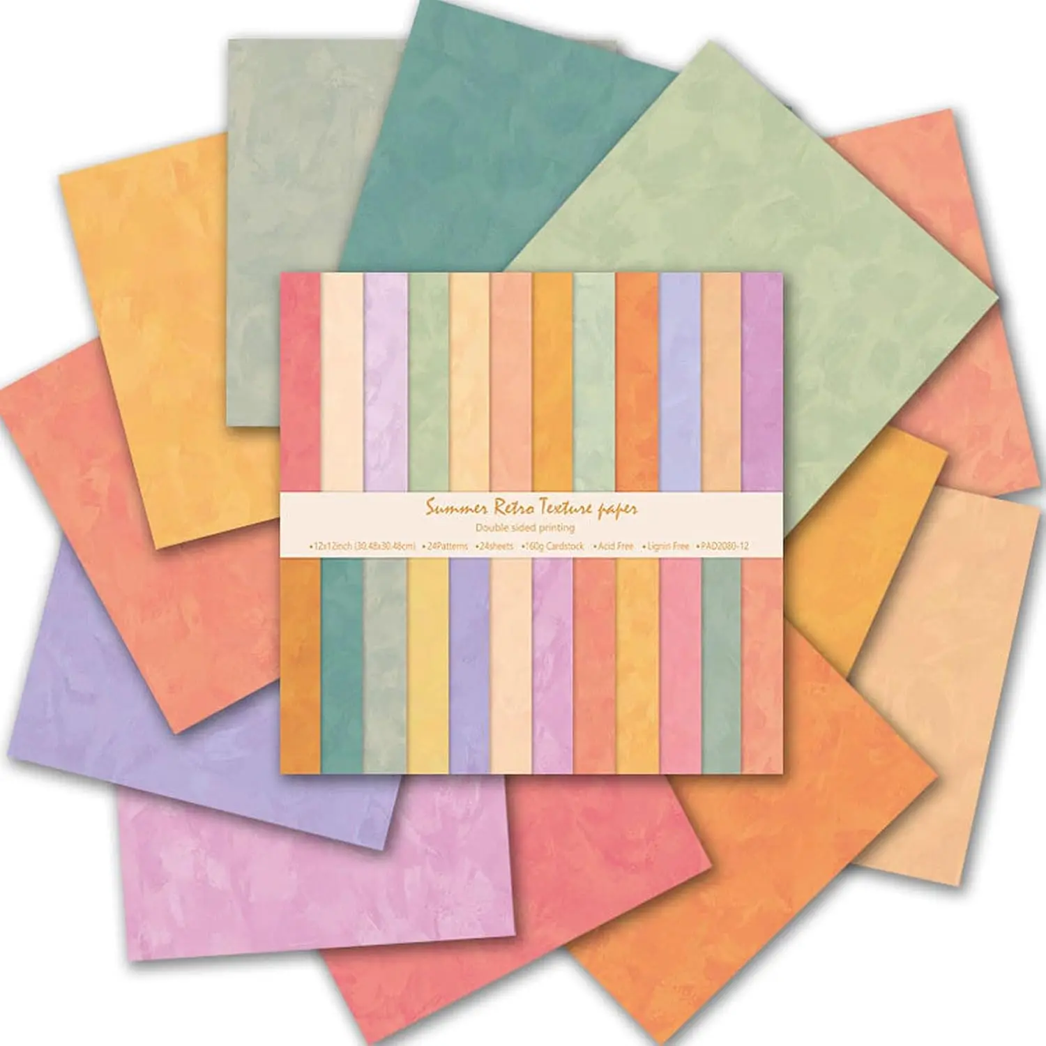 Scrapbook Paper 12x12 Solid Colors, 24 Sheets/24 Designs Double-Sided Colorful Summer Style Scrapbook Paper Pad, Decorative Paper for Junk Journals Greeting Cards Decoration (Summer, 12x12 in)