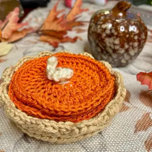 Handmade Crochet Pumpkin Pie Coaster Set 100% Cotton Fall Decorative Tableware Accessories