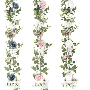 6ft Artificial Eucalyptus Rose Garland with Butterfly, Faux Flower Vines for Wedding Arch, Home Wall, Party Backdrop, Garden, Bridal Shower, Birthday Decoration