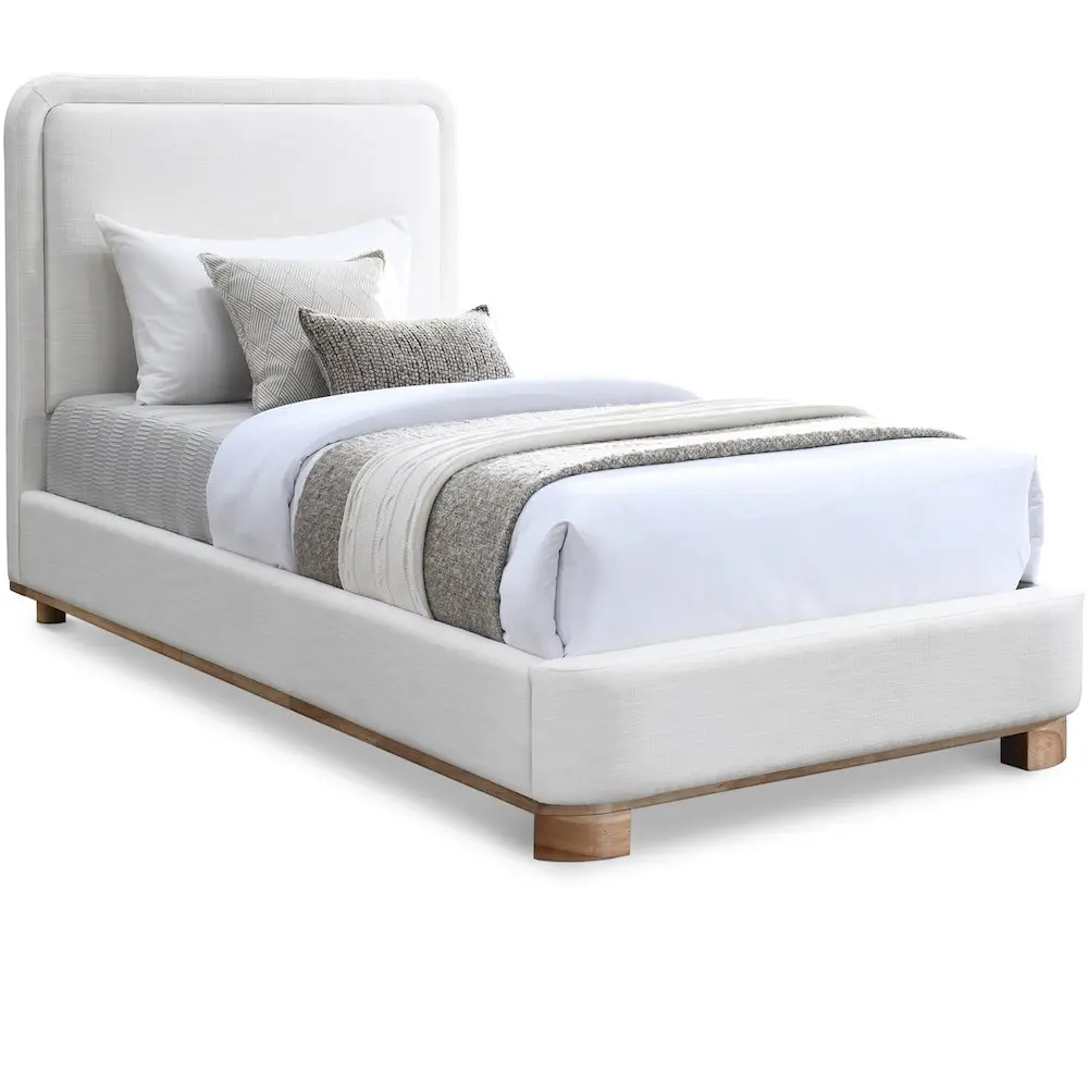 Nolita Contemporary Rectangular Twin Sized Bed - Soft Texture Linen Fabric Indoor Furniture