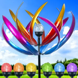 70 Inch Outdoor Wind Spinners for Yard and Garden, Solar Powered Multi-Color Glass Ball Light Wind Sculptures for Backyard Lawn Decorations, Purple and Blue