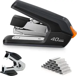 Deli Effortless Desktop Stapler 40 Sheet Capacity One Finger Touch Stapling Easy Load Ergonomic Heavy Duty Stapler with 1500 Staples and Staple Remover Leven Office Jam Resistant Quick Load