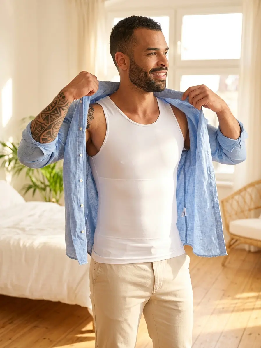 YOWODA Men's Shapewear Vest, Double-Layer Compression Tank for Tummy Control, Breathable Nylon Fabric for Slimming & Gym Workouts, Menswear, Lightweight