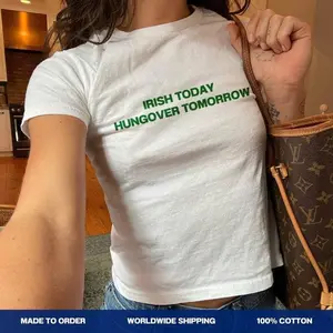 [Sale off up to 50%] Funny St Patrick's Baby Tee, Irish Today Hungover Tomorrow Y2K Shirt, Lucky Clover Party Tee, Cute Retro Festival Top, St Patrick's Gifts