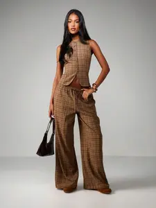 MISSGUIDED Plaid Vest With Palazzo Pants Set