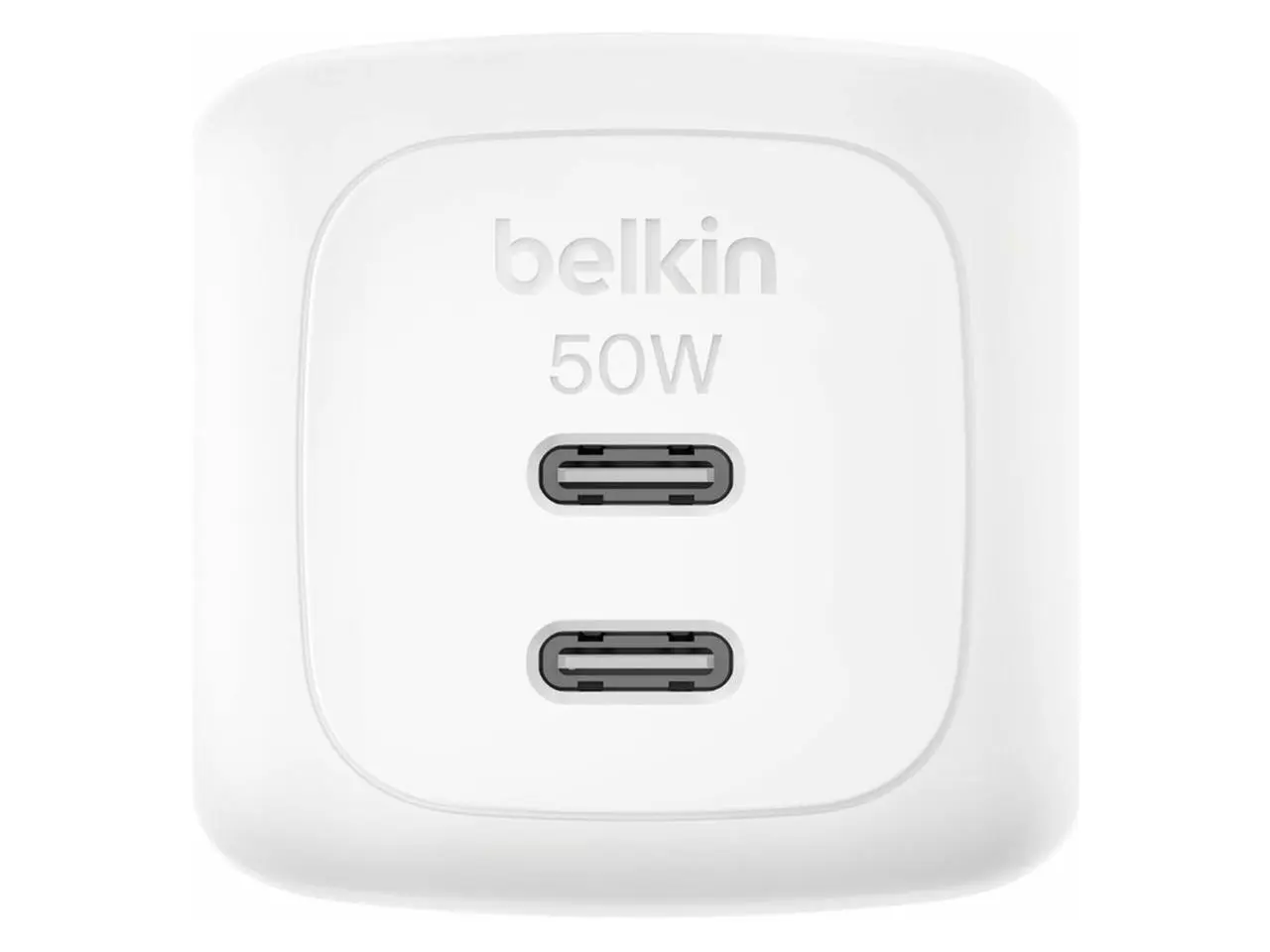 Belkin 50W Portable 2-Port USB-C Wall Charger - 2xUSB-C - Foldable Prongs - Power Adapter - White - WCH019dqWH