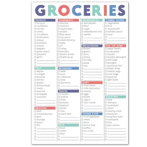 Grocery List Pad for Fridge. 6x9” Notepad with Printed Shopping Items and Blank Spaces. 60 Page Notepads Weekly Planner