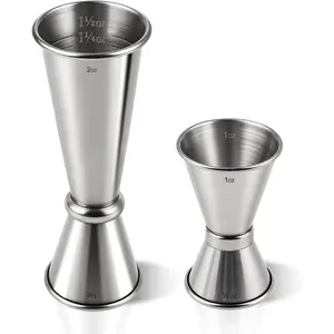 2-Pack Stainless Steel Cocktail Jiggers – Japanese Style Double Measuring Cups for Bartending (1oz/2oz + 0.5oz/1oz)