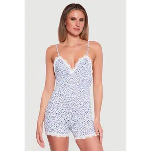 Ditsy Floral Lace Trim Cami Pajama Romper