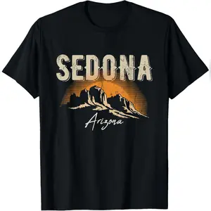 Sedona Arizona Vintage Mountains Sunset Hiking Design T-Shirt Relaxed Fit Cotton T-Shirt
