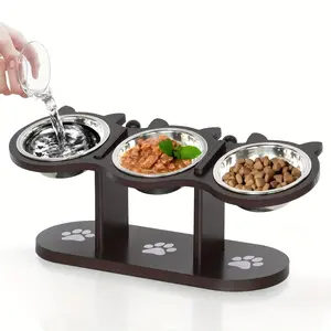 Adjustable Elevated Cat Bowl, 15 Degree Incline, Stainless Steel Stands, Suitable for Cats and Small Pets, Easily Assemble and Clean