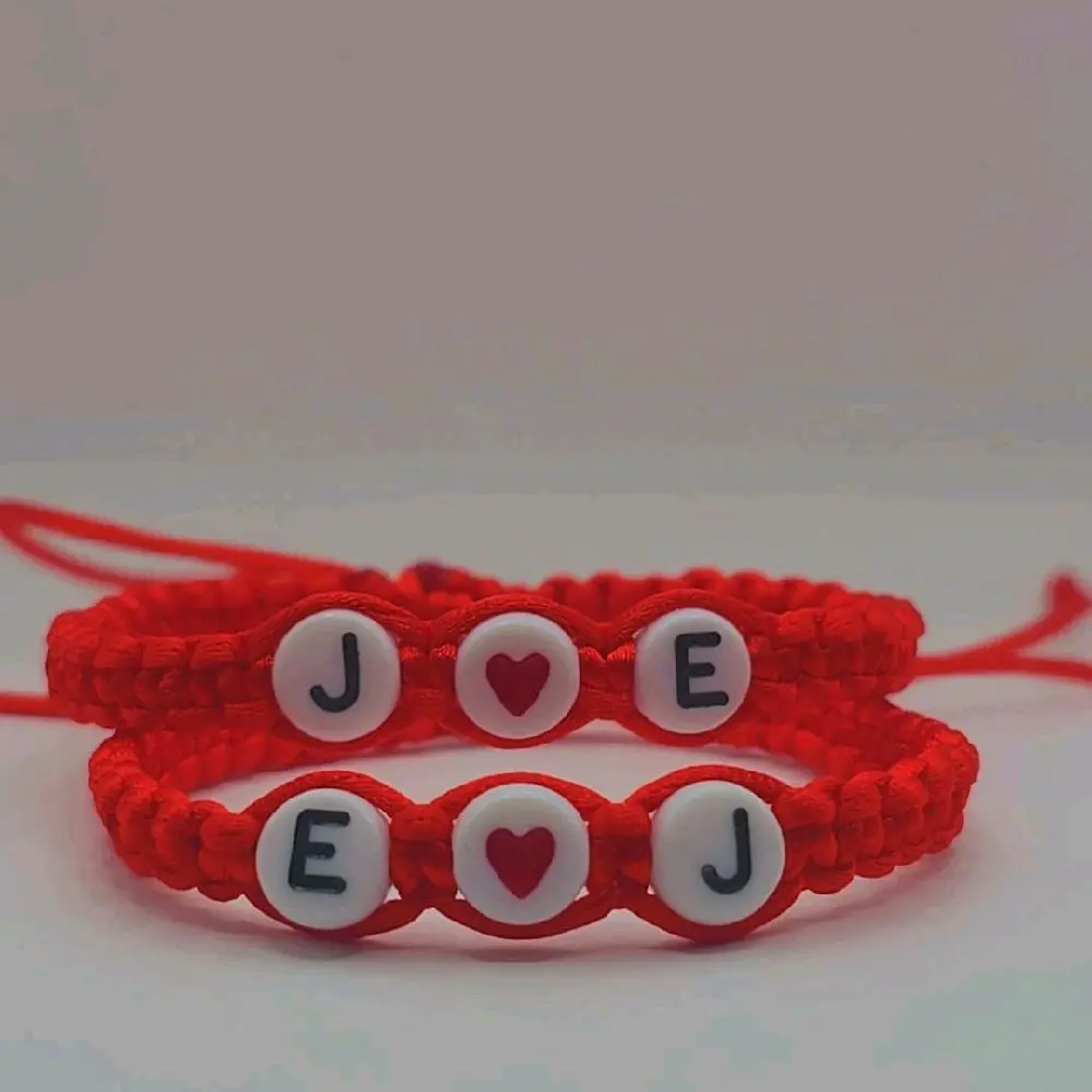 Unisex 2-Pcs Interlocking Hearts Bracelet Jewelry Set - Casual Braided Fabric Cord, Customizable Letter Link Bracelet, Adjustable Jewelry for Daily Wear Anniversary Gift