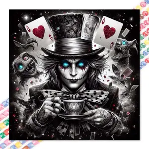 1pcs 5D DIY Diamond Painting Kit, 5D Diamond Art Set, DIY Decoration, Teacup, Playing Cards, Bat. Diamond Painting Set Full Round Drill DIY, Mosaic, Diamond Art, DIY Art Home Decoration, Suitable for Halloween and Christmas, Diamond Pattern Design