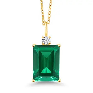 Gem Stone King 6.60 Ct Green Nano Emerald E-F Lab Grown Diamond 18K Yellow Gold Plated Silver Pendant