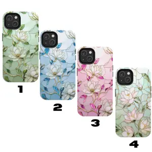 Stained Glass Phone Case, Faux Stained Glass Golden Floral Design Trendy Coquette iPhone 17 16 15 14 13 12 11 8 Pro Max Plus